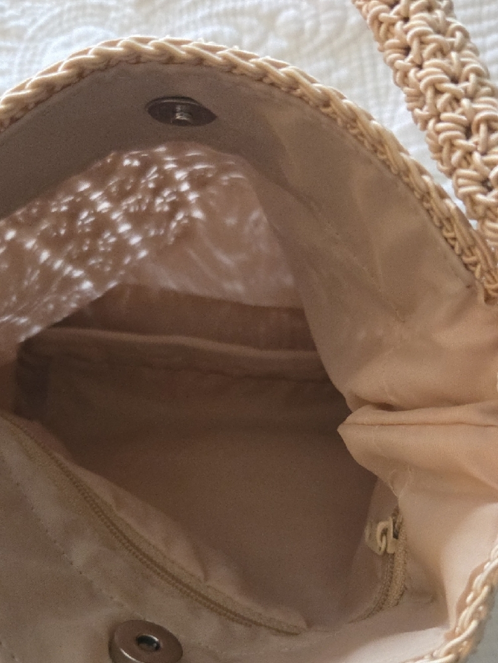 Woven Crochet Shoulder Bag in Beige - Picture 3 of 5